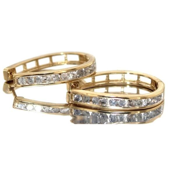 1.00 Carat Natural Diamond Hoop Earrings Gold Plate over Sterling Silver - Picture 11 of 11